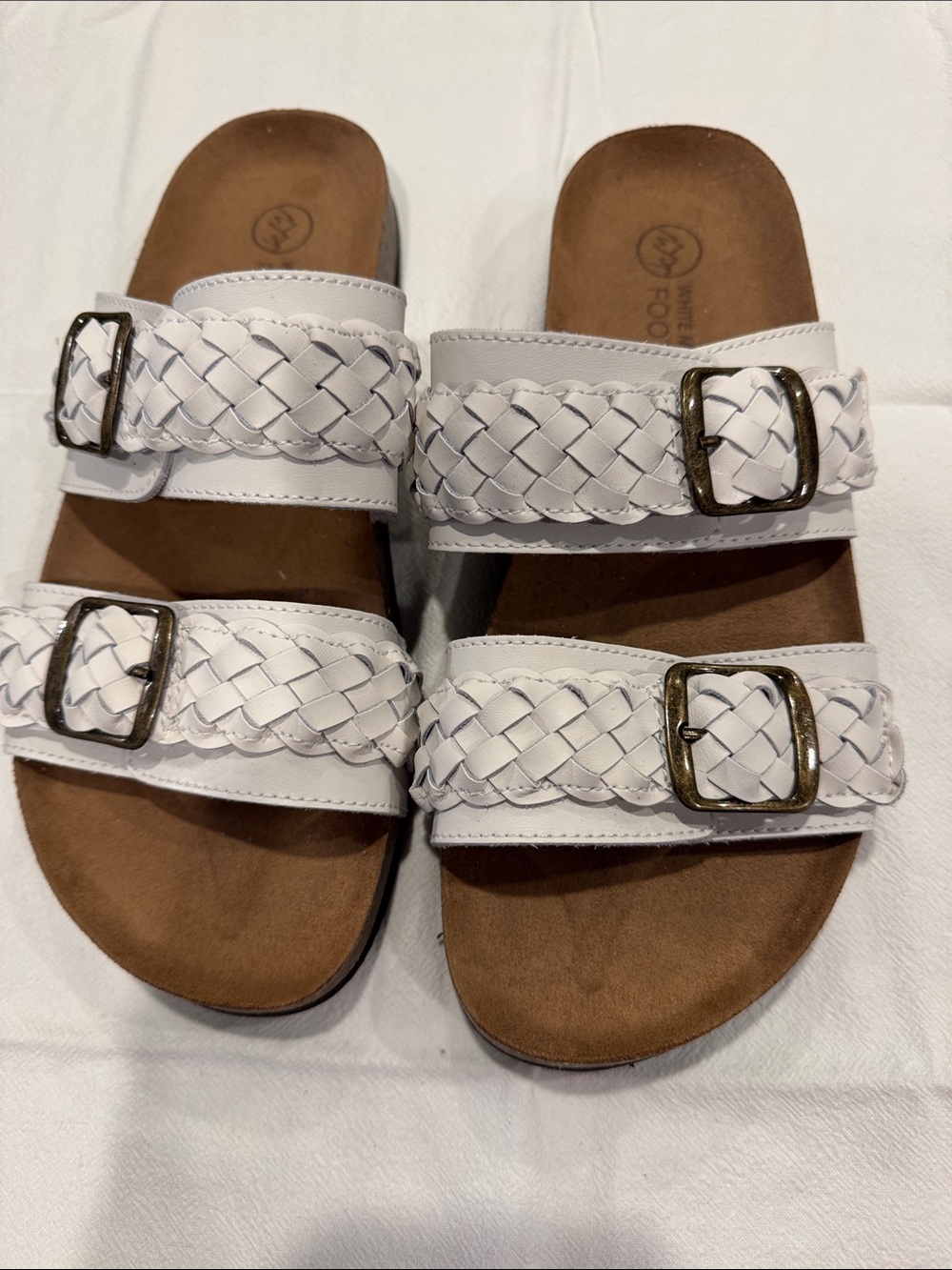 White Braided Double-Buckle Slide Sandals - Women